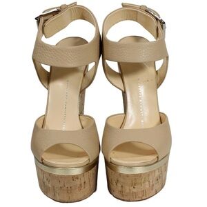 Giuseppe Zanotti Wedge Ankle Wrap Cork Platform Sandals Size 38 1/2 pre-owned.